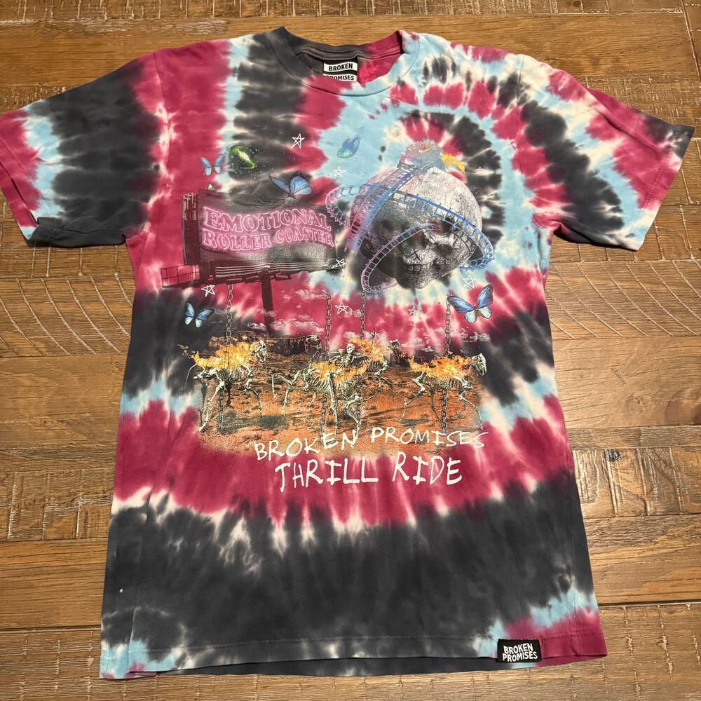 Broken Promises Thrill Ride Tie Dye T-Shirt Mens Small Emotional Roller Coaster